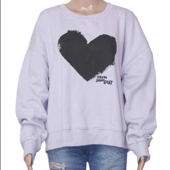 Anthropologie Chiara Perano Heart Sweatshirt Printed Long Sleeve Top L - Picture 2 of 5